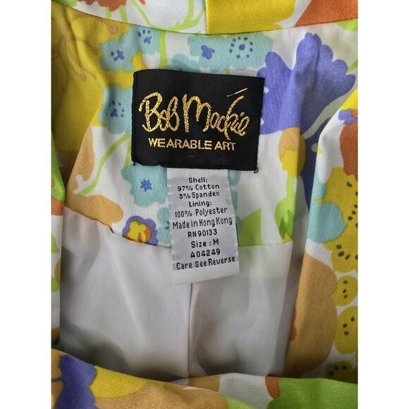 Bob Mackie Wearable Art Bright Floral Maximalist Spring Yellow Blazer Medium - Picture 6 of 8